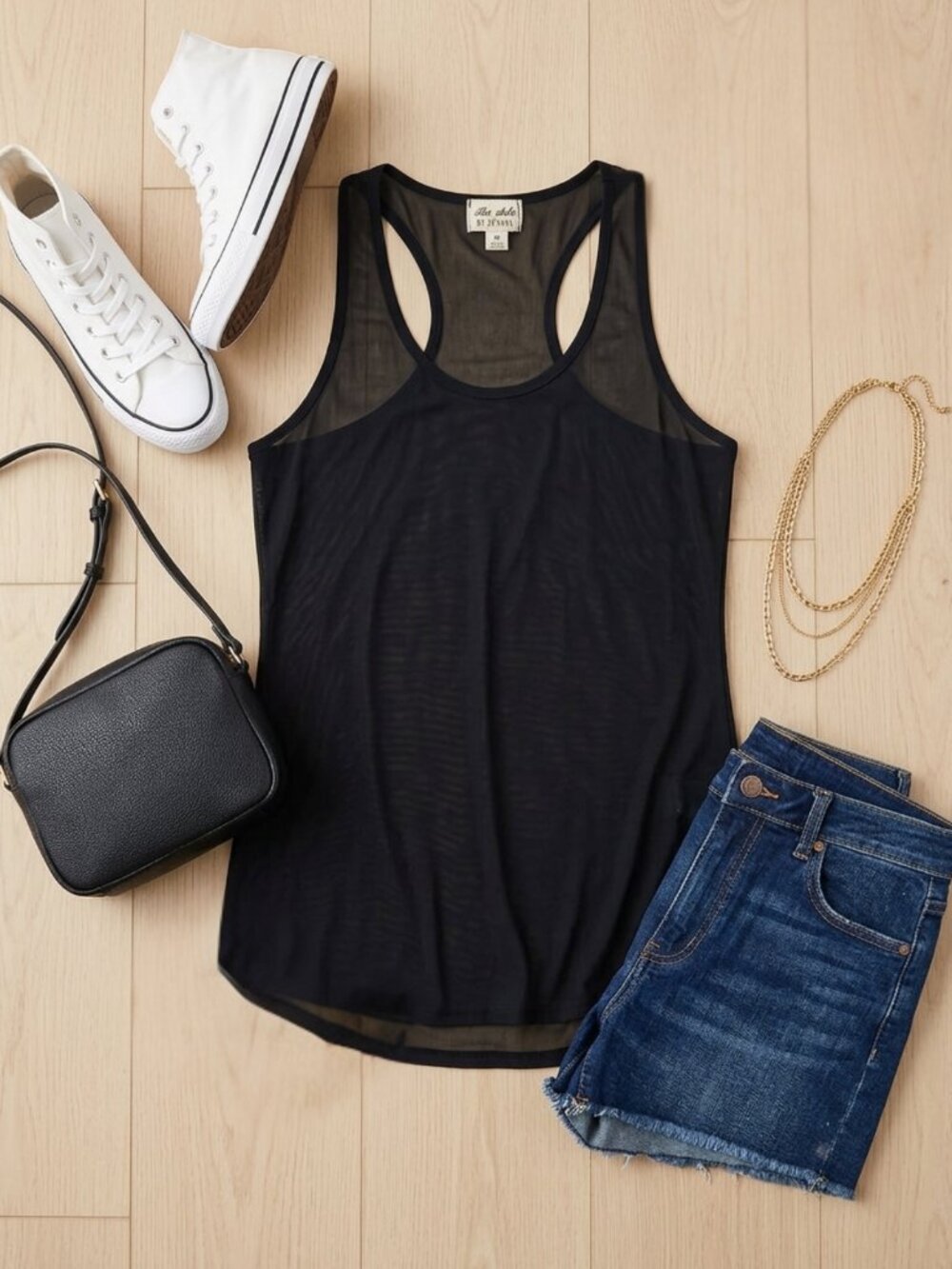 Anthropologie | The Arte By Zenana Black Sheer Racerback Tank Top | Sz M